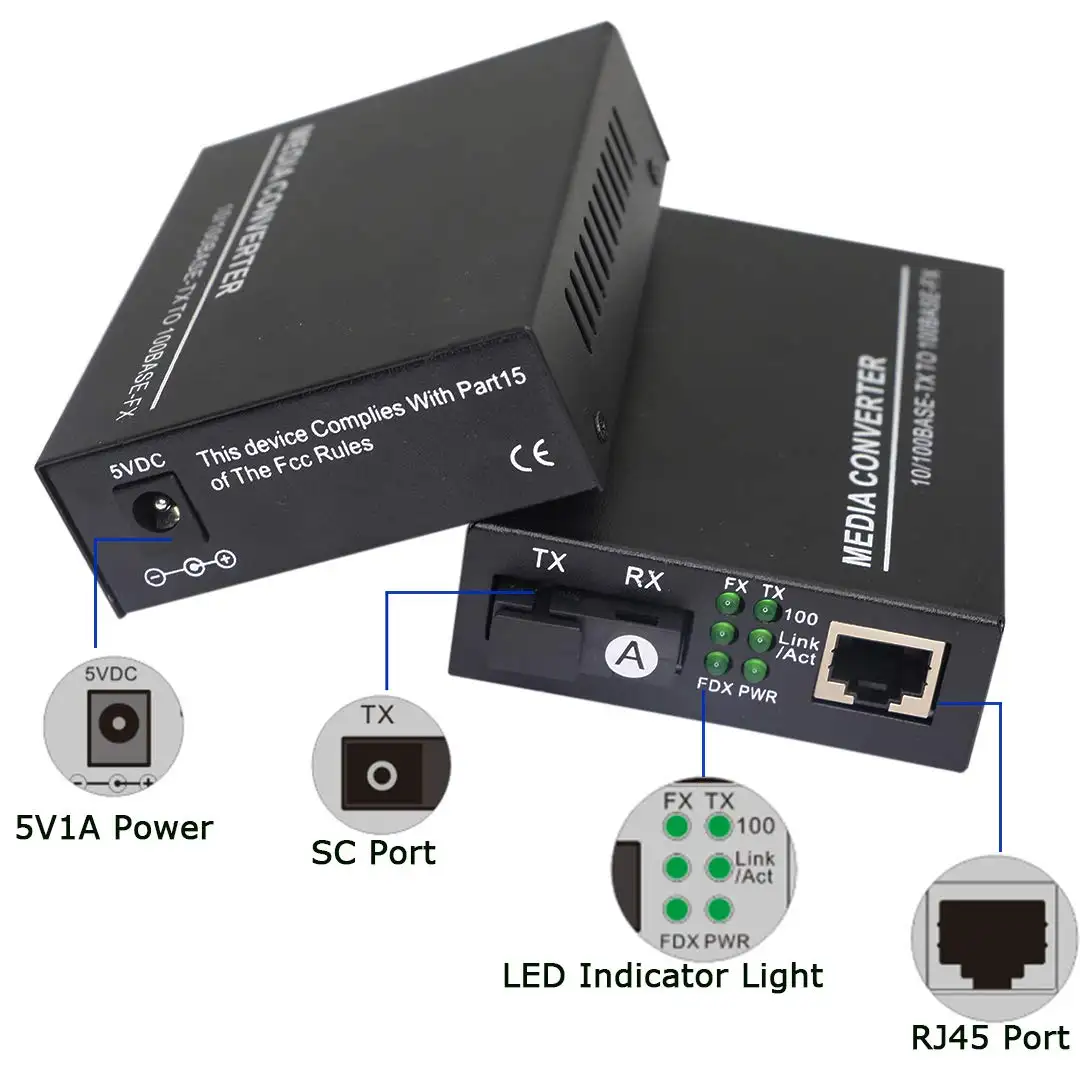 Fiber Ethernet Media Converter Single-Mode 10/100Base-TX to 100Base-FX RJ45 to SC Fiber Transceiver Up to 25KM manufacture